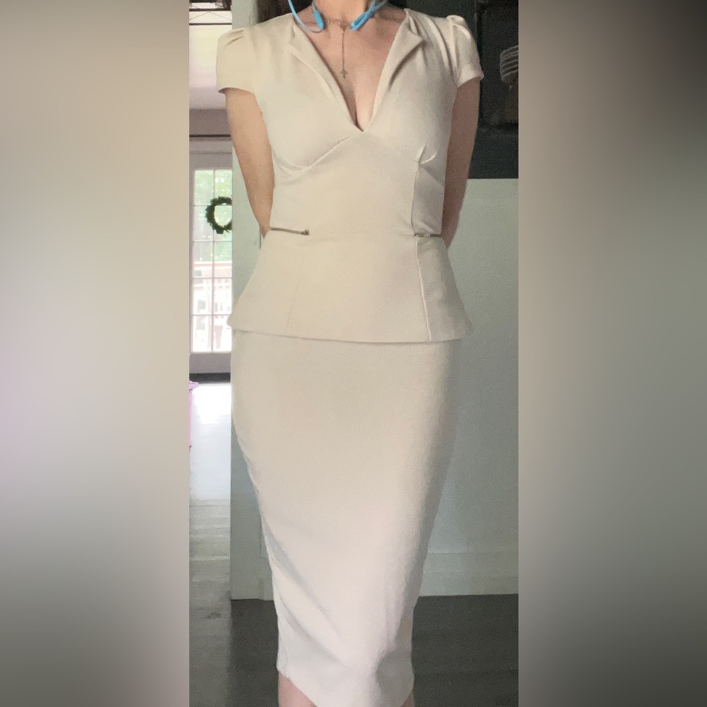 ASOS Beige Fitted Midi Dress